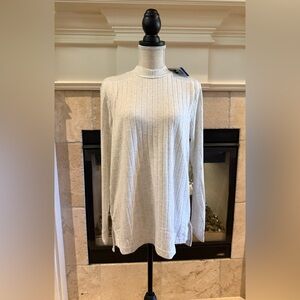 Matty M Women's Mock Neck Ribbed Tunic Top, Heather Pearl Gray Large